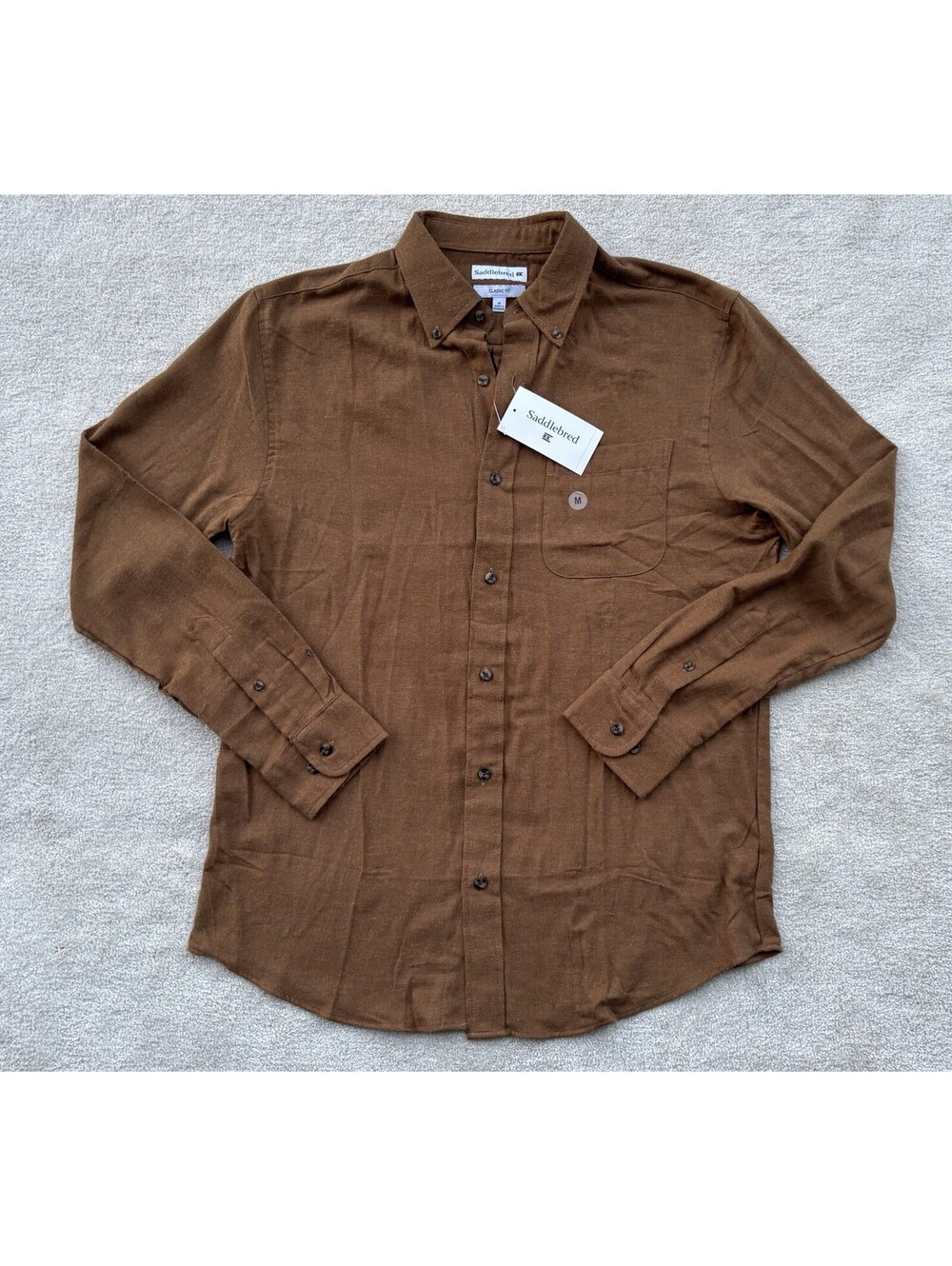 Saddlebred Men’s Travel Tan Flannel Collared Classic Fit Buttondown Shirt Med